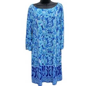 Lilly Pulitzer Sophie XXL Dress Sea Glass Aqua Mermaid Seahorse Cruise 3/4 sleev